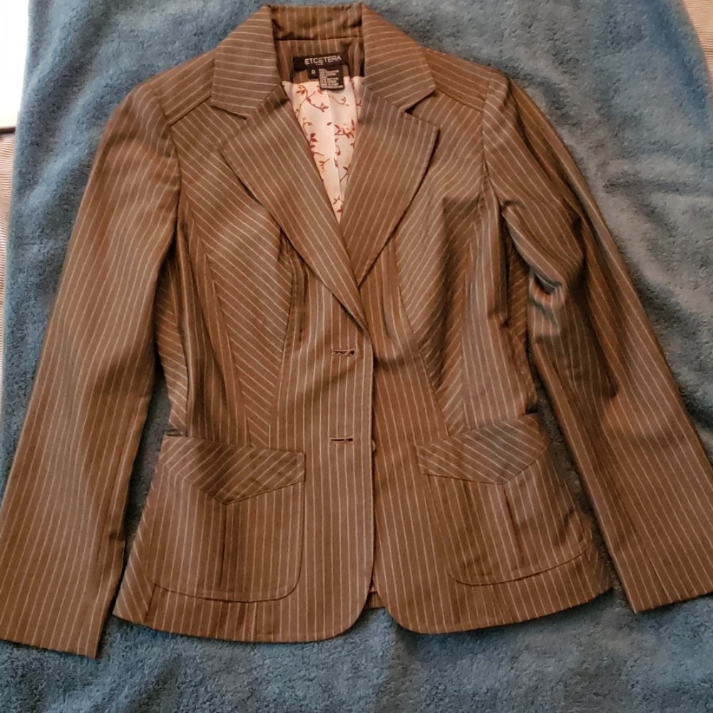 Etcetera pin strip suit jacket with Feminine flair